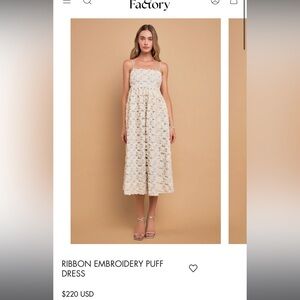 NWT ribbon flower embroidery puff midi dress English factory